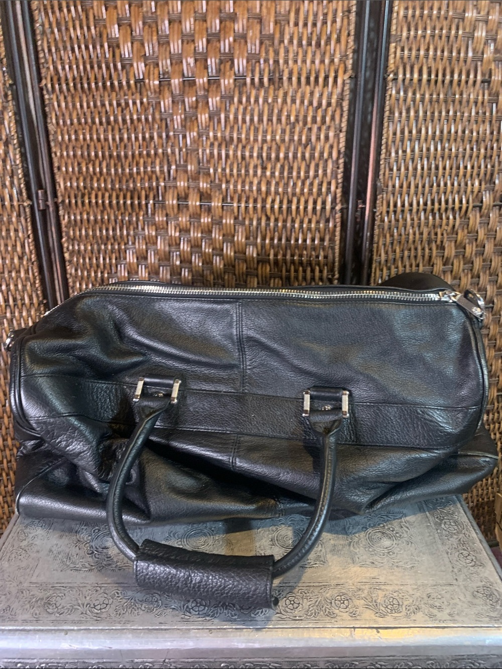 Ossington Black Leather Duffle Travel Bag